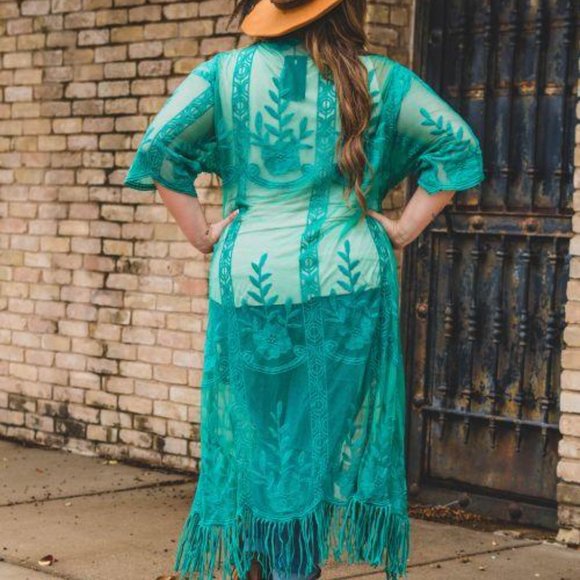 Jade Lace Kimono with Fringe - Picture 3 of 5